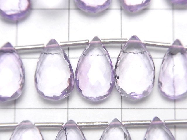 [Video] MicroCut High Quality Pink Amethyst AAA Pear shape Faceted Briolette 1strand (8pcs )