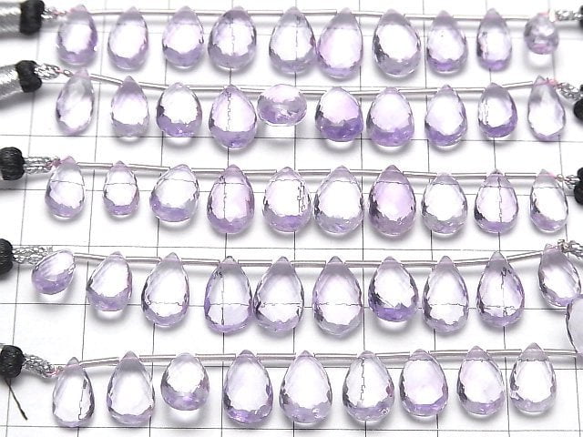 [Video] MicroCut High Quality Pink Amethyst AAA Pear shape Faceted Briolette 1strand (8pcs )