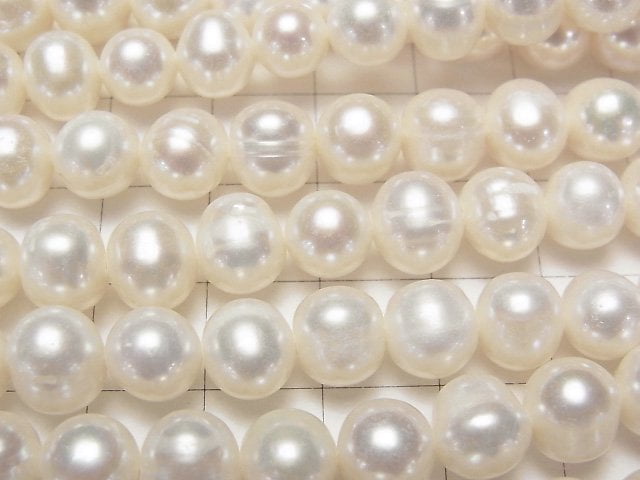 [Video]Fresh Water Pearl AA Potato 9mm White 1strand beads (aprx.15inch/36cm)