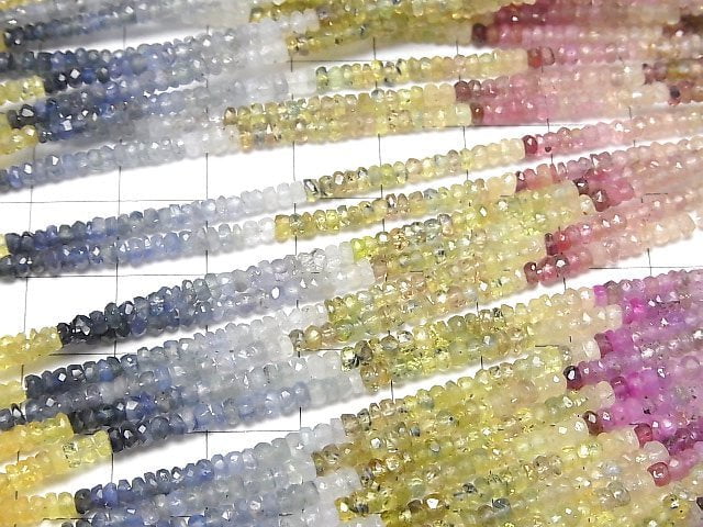 [Video]High Quality Multicolor Sapphire AA++ Faceted Button Rondelle half or 1strand beads (aprx.15inch/37cm)