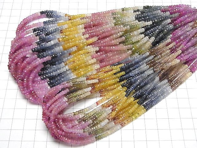 [Video]High Quality Multicolor Sapphire AA++ Faceted Button Rondelle half or 1strand beads (aprx.15inch/37cm)