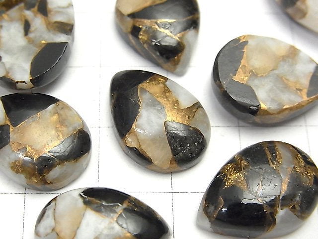 [Video]Copper Calcite Obsidian AAA Pear shape Cabochon 18x13mm 2pcs