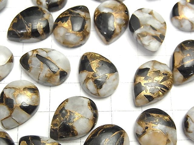 [Video]Copper Calcite Obsidian AAA Pear shape Cabochon 18x13mm 2pcs