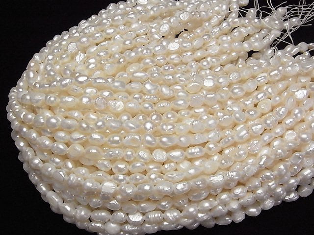 [Video]Fresh Water Pearl AA Baroque 8-9mm White 1strand beads (aprx.14inch/34cm)