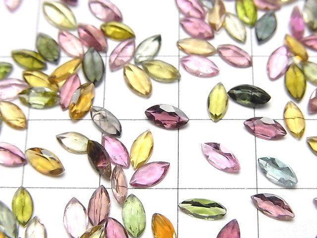 [Video]High Quality Multi color Tourmaline AAA Loose stone Marquise Faceted 6x3mm 10pcs