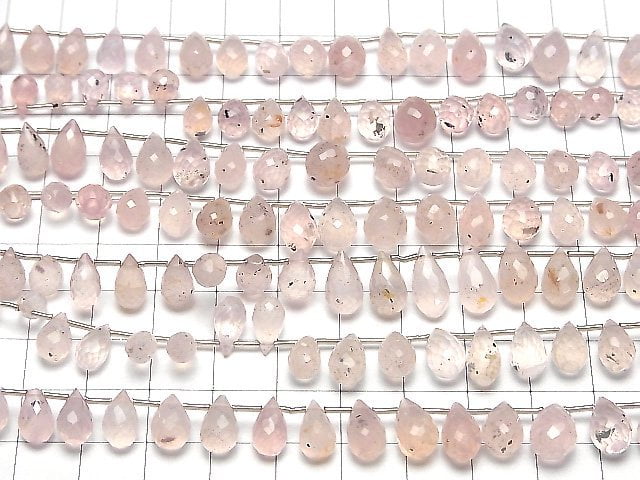 [Video] Micaine Rose Quartz Drop Faceted Briolette 1strand beads (aprx.7inch/18cm)