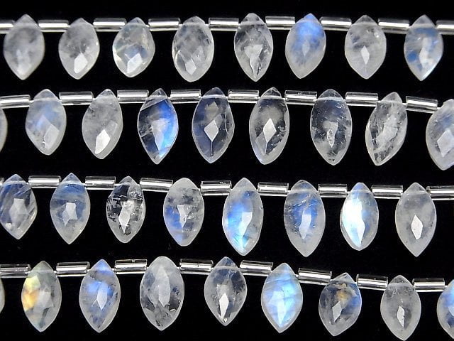 [Video]High Quality Rainbow Moonstone AAA- Marquise Faceted Briolette half or 1strand beads (aprx.7inch/18cm)