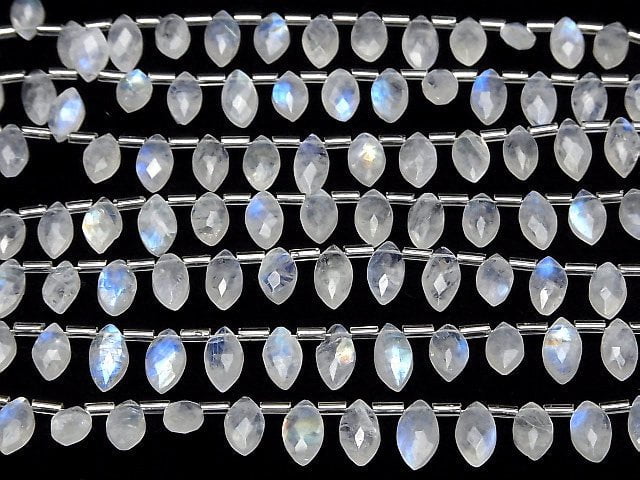 [Video]High Quality Rainbow Moonstone AA++ Marquise Faceted Briolette half or 1strand beads (aprx.7inch/18cm)