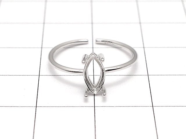 [Video]Silver925 Ring Frame (Prong Setting) Marquise Faceted 8x4mm Rhodium Plated Free Size 1pc