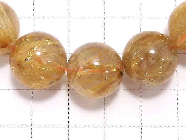 [Video][One of a kind] Rutilated Quartz AAA- Round 14mm Bracelet NO.5