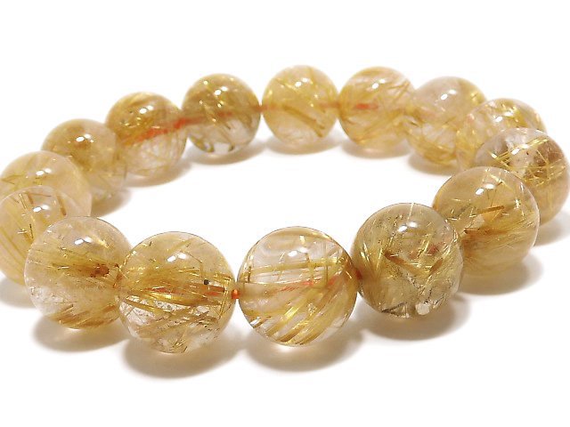 [Video][One of a kind] Rutilated Quartz AAA- Round 14mm Bracelet NO.5