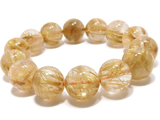 [Video][One of a kind] Rutilated Quartz AAA- Round 15mm Bracelet NO.7