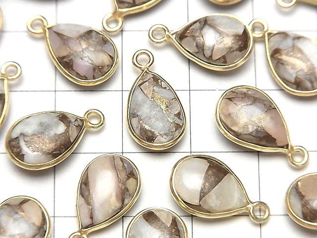 [Video]Copper Calcite AAA Bezel Setting Pear shape 13x9mm 18KGP 3pcs