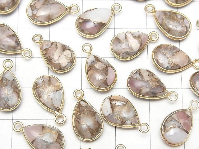 [Video]Copper Pink Opal AAA Bezel Setting Pear shape 13x9mm 18KGP 3pcs