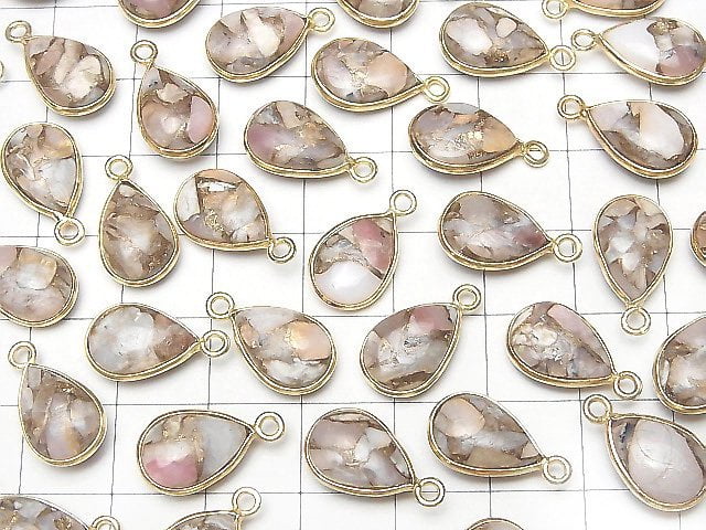 [Video]Copper Pink Opal AAA Bezel Setting Pear shape 13x9mm 18KGP 3pcs