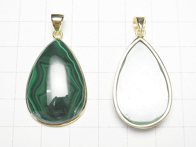 [Video] Malachite AAA- Pear shape Pendant 18KGP 1pc