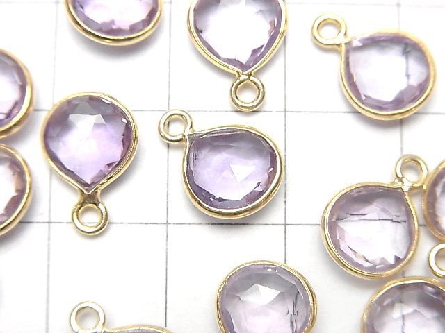 [Video]High Quality Pink Amethyst AAA Bezel Setting Chestnut Shape 9x9mm 18KGP 2pcs