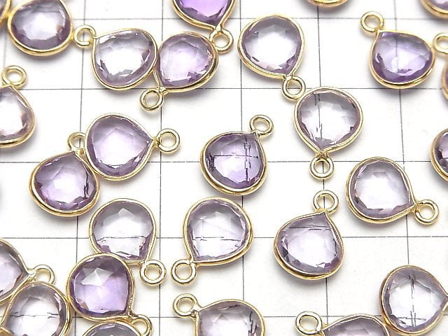 [Video]High Quality Pink Amethyst AAA Bezel Setting Chestnut Shape 9x9mm 18KGP 2pcs