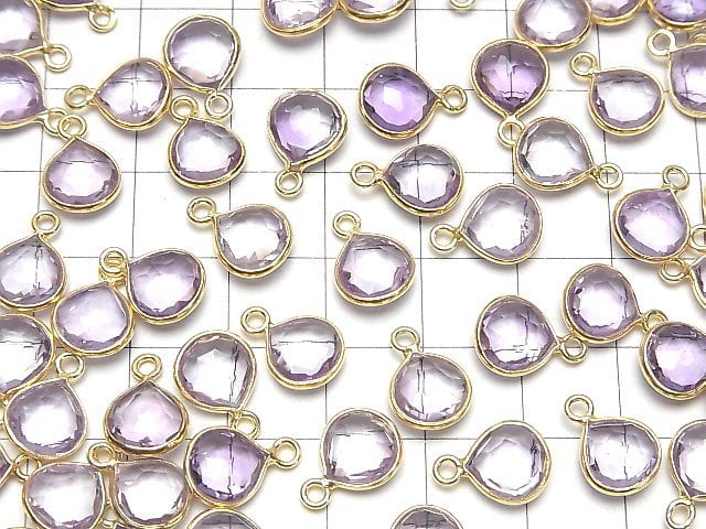 [Video]High Quality Pink Amethyst AAA Bezel Setting Chestnut Shape 9x9mm 18KGP 2pcs