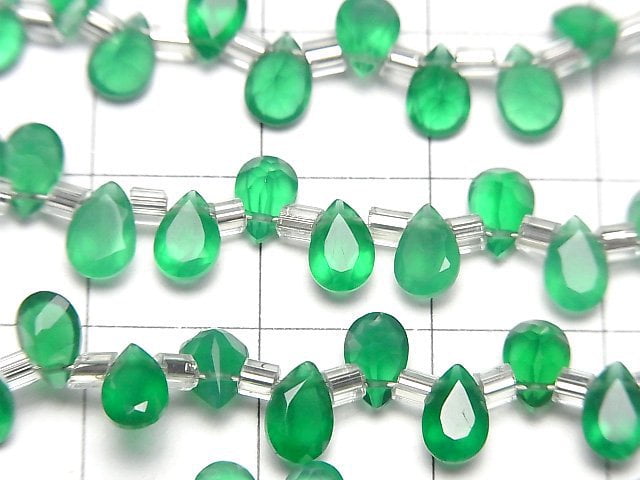 [Video]High Quality Green Onyx AAA Pear shape Faceted 6x4mm half or 1strand (38pcs)