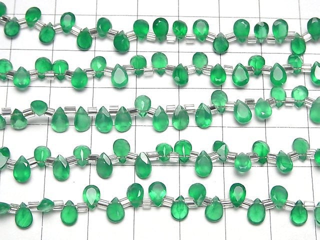 [Video]High Quality Green Onyx AAA Pear shape Faceted 6x4mm half or 1strand (38pcs)