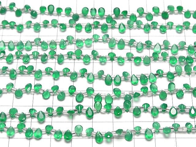 [Video]High Quality Green Onyx AAA Pear shape Faceted 6x4mm half or 1strand (38pcs)