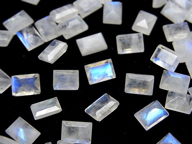 [Video]High Quality Rainbow Moonstone AA++ Loose stone Rectangle Faceted 7x5mm 5pcs