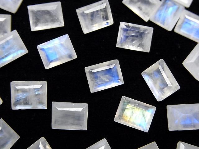 Pierre de lune arc-en-ciel de haute qualité AA++, pierre à facettes rectangle 8x6mm, 3 pièces