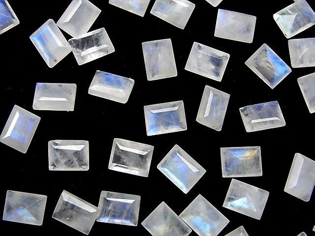 Pierre de lune arc-en-ciel de haute qualité AA++, pierre à facettes rectangle 8x6mm, 3 pièces