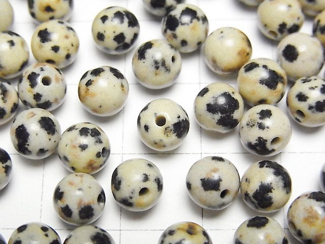 [Video] Dalmatian Jasper Half Drilled Hole Round 6.5mm 4pcs