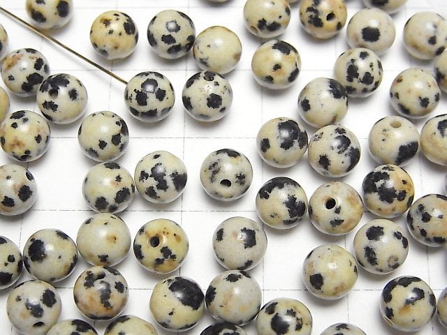 [Video] Dalmatian Jasper Half Drilled Hole Round 6.5mm 4pcs