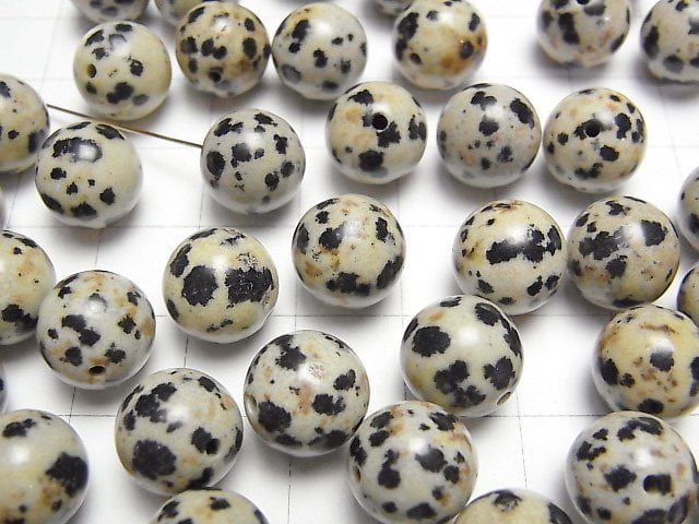 [Video] Dalmatian Jasper Half Drilled Hole Round 10.5mm 4pcs