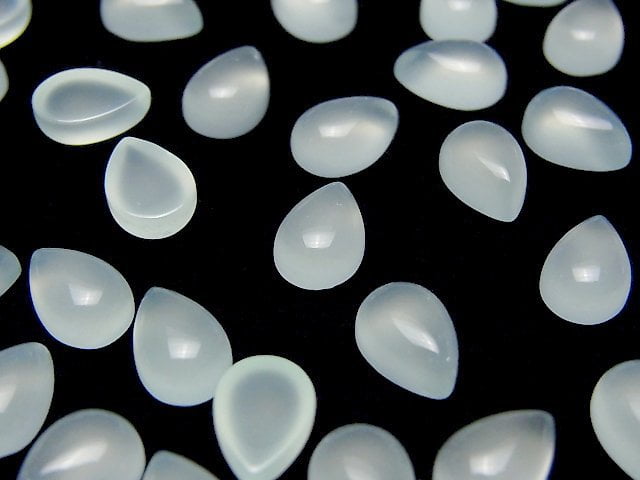 [Video] Sea Blue Chalcedony AAA Pear shape Cabochon 10x7mm 5pcs