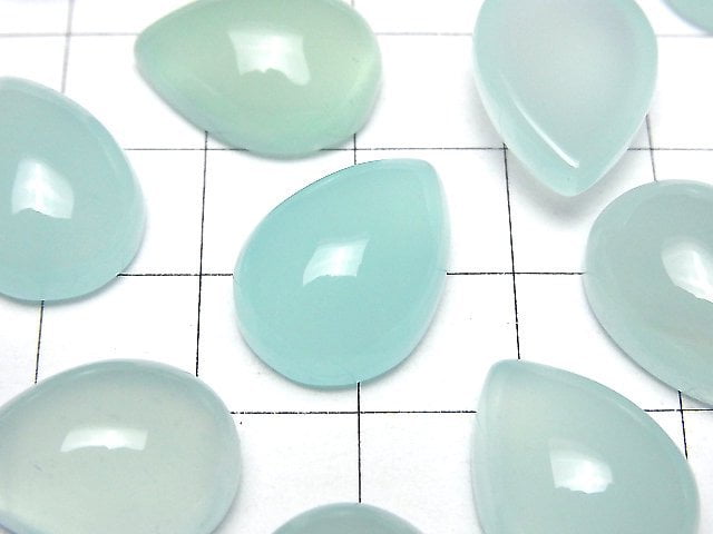 [Video] Sea Blue Chalcedony AAA Pear shape Cabochon 18x13mm 1pc