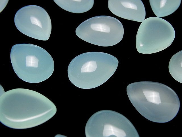 [Video] Sea Blue Chalcedony AAA Pear shape Cabochon 18x13mm 1pc