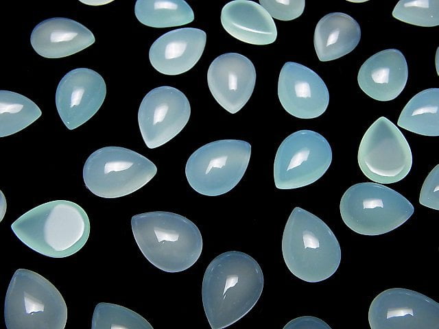 [Video] Sea Blue Chalcedony AAA Pear shape Cabochon 18x13mm 1pc