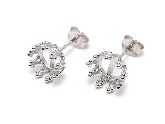 [Video] Silver925 Crown Earstuds Earrings Frame & Catch for Cabochon [4mm][5mm][6mm][8mm][10mm] Rhodium Plated 1 pair (2 pieces)