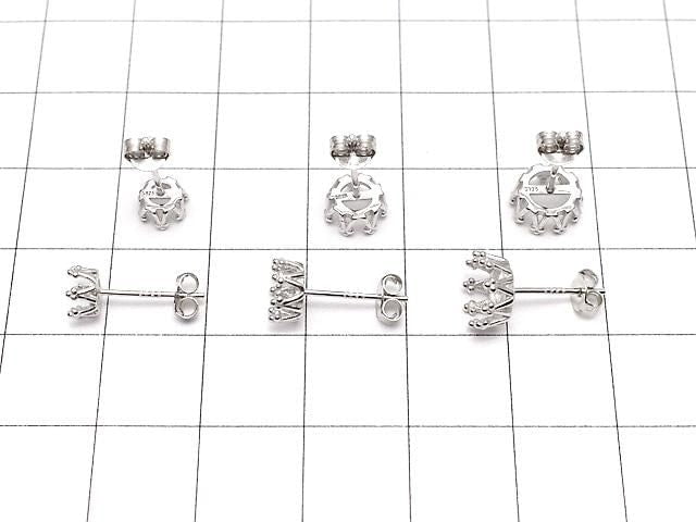 [Video] Silver925 Crown Earstuds Earrings Frame & Catch for Cabochon [4mm][5mm][6mm][8mm][10mm] Rhodium Plated 1 pair (2 pieces)