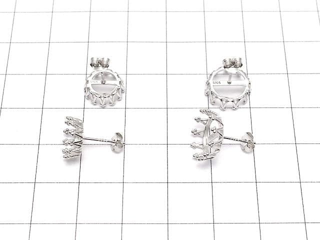 [Video] Silver925 Crown Earstuds Earrings Frame & Catch for Cabochon [4mm][5mm][6mm][8mm][10mm] Rhodium Plated 1 pair (2 pieces)