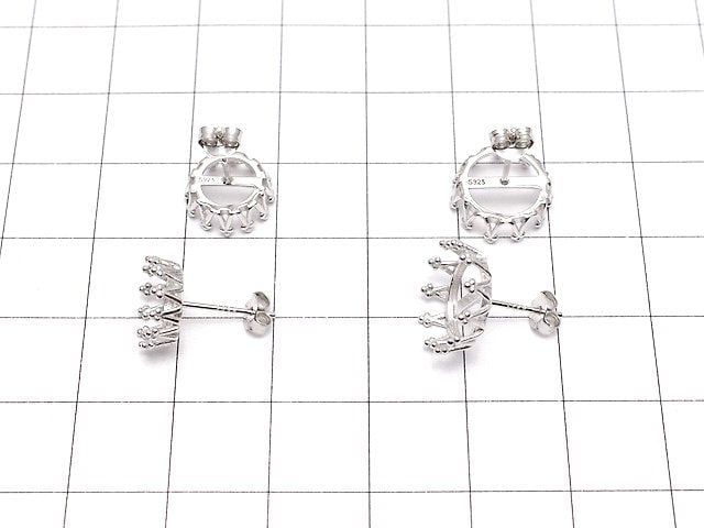 [Video]Silver925 Crown Earstuds Earrings Frame & Catch for Cabochon [4mm][5mm][6mm][8mm][10mm] Rhodium Plated 1pair (2 pieces)