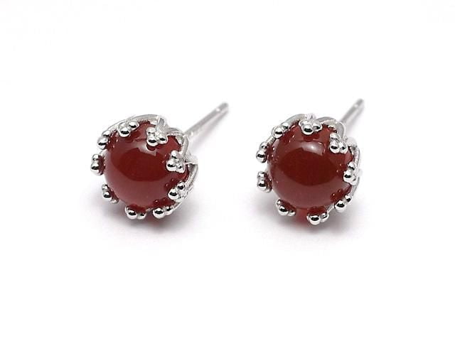 [Video] Silver925 Crown Earstuds Earrings Frame & Catch for Cabochon [4mm][5mm][6mm][8mm][10mm] Rhodium Plated 1 pair (2 pieces)