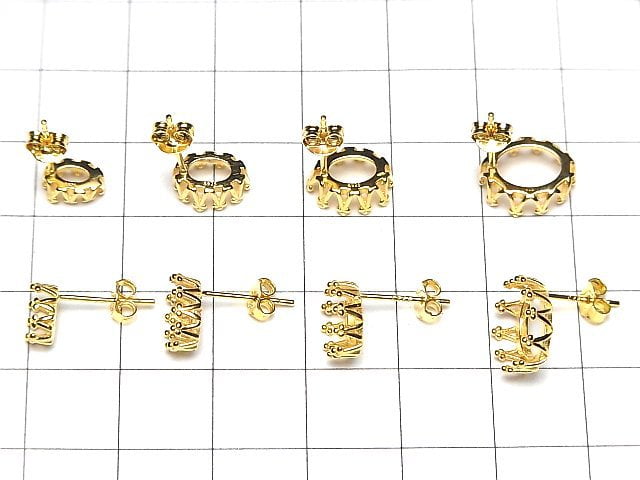 [Video]Silver925 Crown Earstuds Earrings Frame & Backs for Cabochon [6x4mm][7x5mm][8x6mm][10x8mm] 18KGP 1pair (2 pieces)