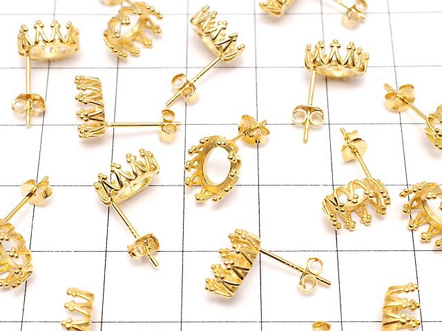 [Video]Silver925 Crown Earstuds Earrings Frame & Backs for Cabochon [6x4mm][7x5mm][8x6mm][10x8mm] 18KGP 1pair (2 pieces)