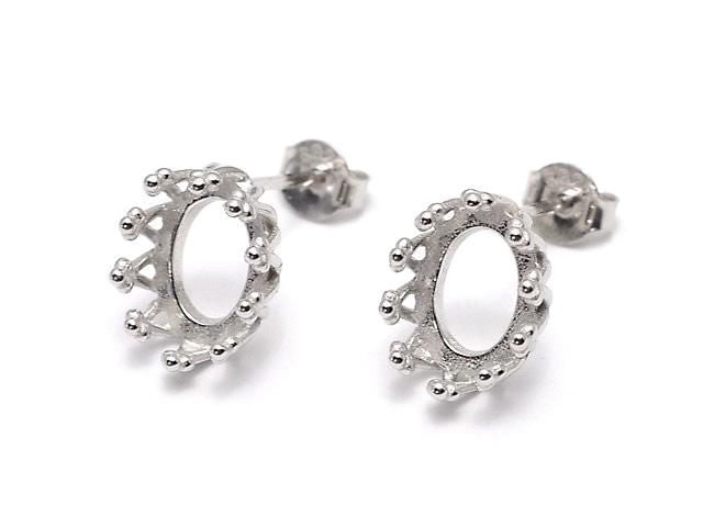 [Video] Silver925 Crown Earstuds Earrings Frame & Catch for Cabochon [6x4mm][7x5mm][8x6mm][10x8mm] Rhodium Plated 1 pair (2 pieces)