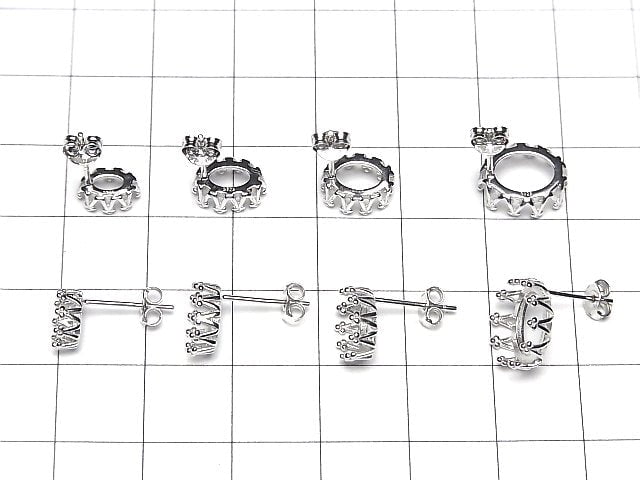 [Video]Silver925 Crown Earstuds Earrings Frame & Backs for Cabochon [6x4mm][7x5mm][8x6mm][10x8mm] Rhodium Plated 1pair (2 pieces)