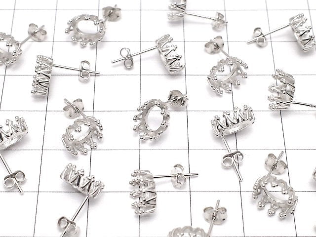 [Video]Silver925 Crown Earstuds Earrings Frame & Backs for Cabochon [6x4mm][7x5mm][8x6mm][10x8mm] Rhodium Plated 1pair (2 pieces)