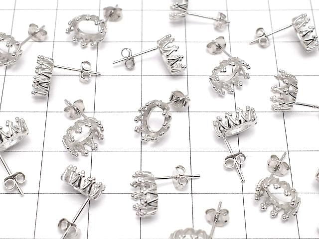 [Video] Silver925 Crown Earstuds, Earrings Frame & Back for Cabochon [6x4mm][7x5mm][8x6mm][10x8mm] Rhodium Plated, 1 pair (2 pieces)