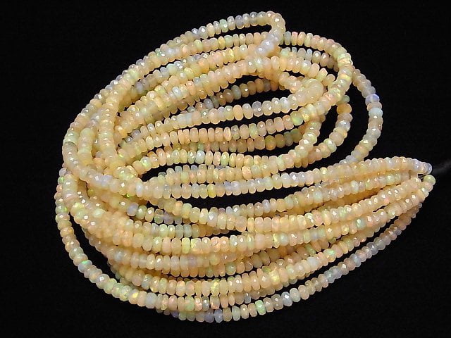 [Video]High Quality Ethiopian Opal AAA- Faceted Button Rondelle half or 1strand beads (aprx.16inch/40cm)