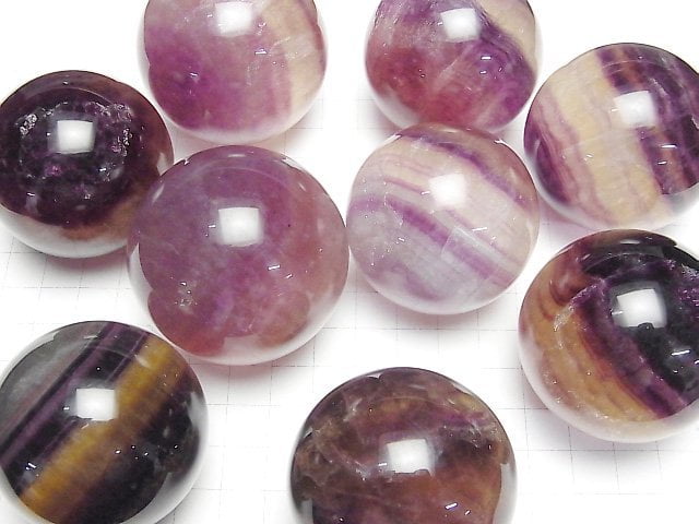 [Video]Purple Yellow Fluorite AAA- Sphere ,Round [M][L] 1pc