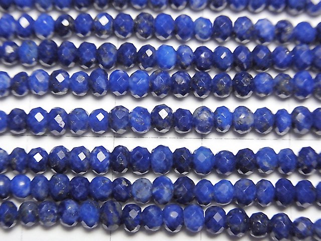 [Video] High Quality! Lapislazuli AAA- Faceted Button Roundel 3x3x2mm 1strand beads (aprx.15inch/37cm)